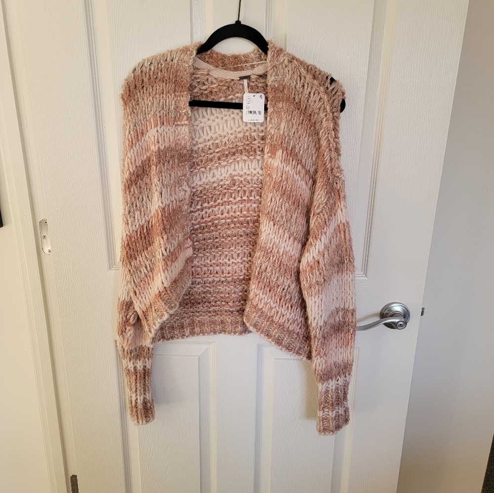 NWT Free People Open Face Cardigan pink and white Medium